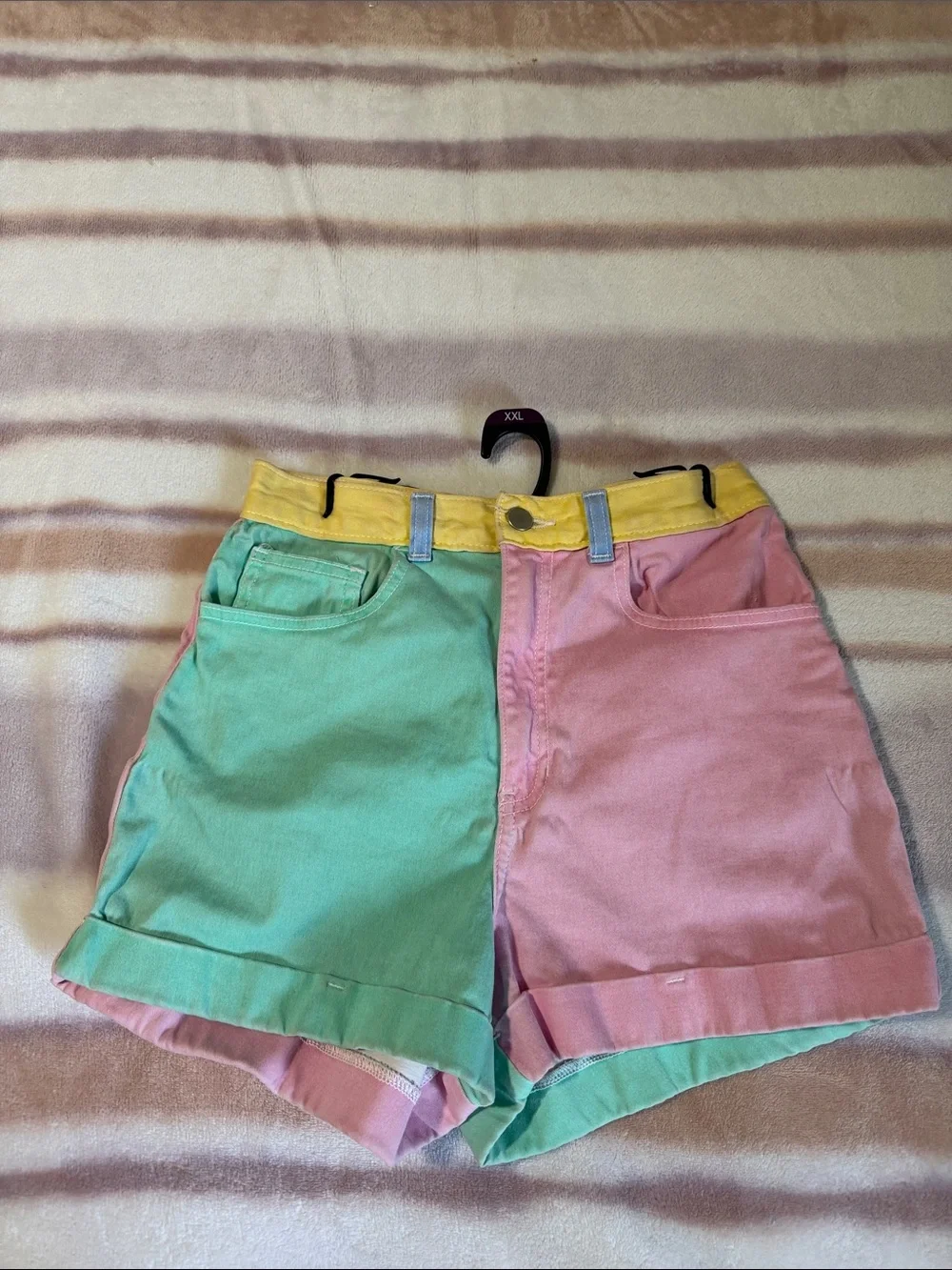 American Apparel Pastel Colorblock High-Waist Shorts - Pink, Mint & Yellow
